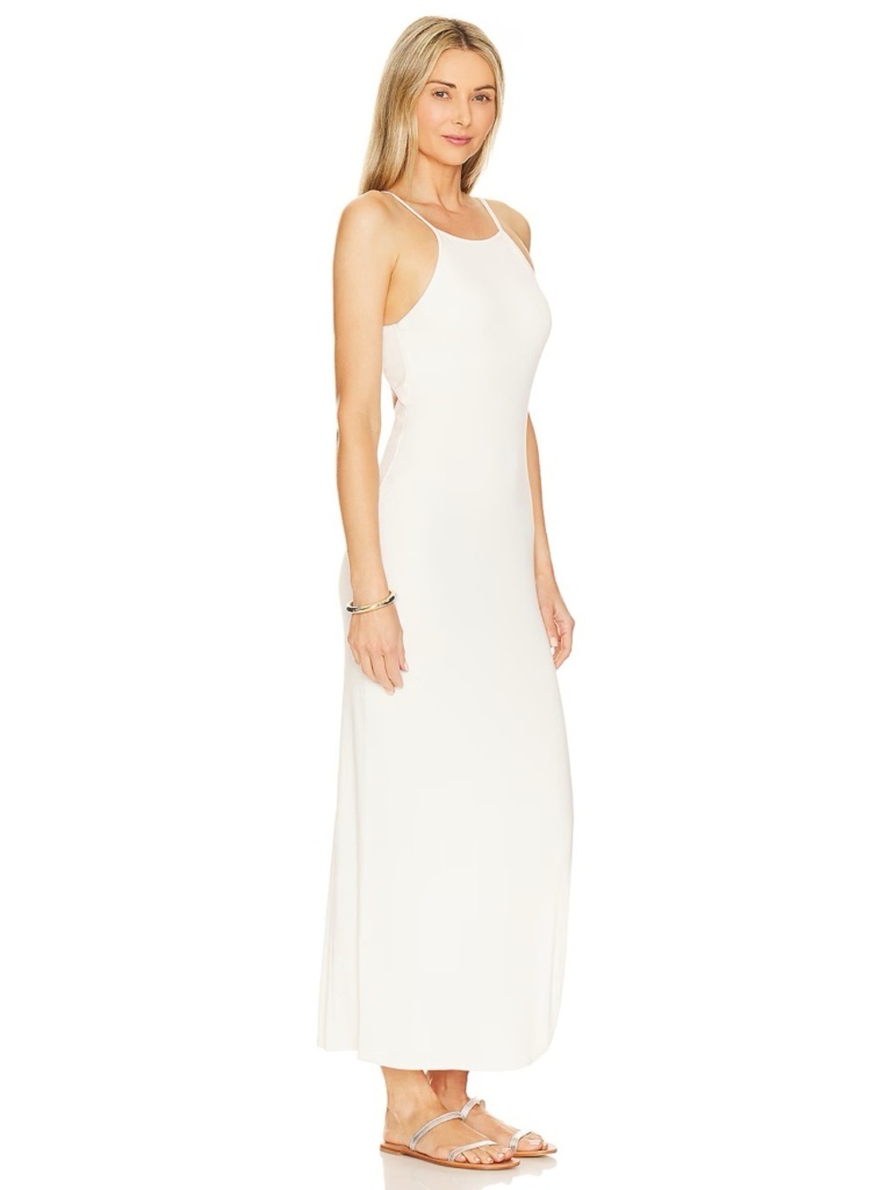 NWT L*Space Renata Ribbed Bodycon Midi Dress Cream Open Back Slit Size Medium - Picture 7 of 9